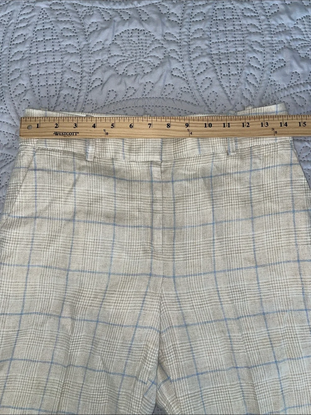 Sézane Cream Plaid Trousers with Light Blue Windowpane Size 36 / 4